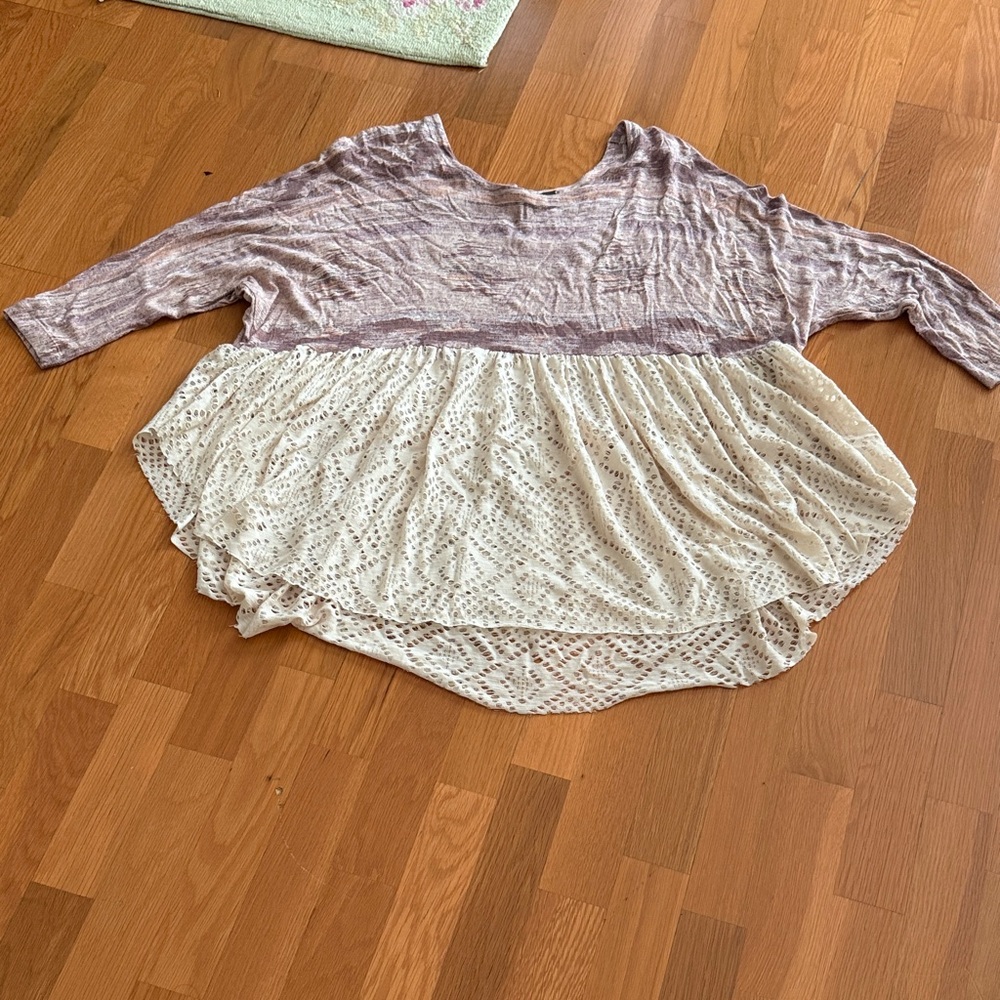 Free People Lavender and Cream Lace Blouse